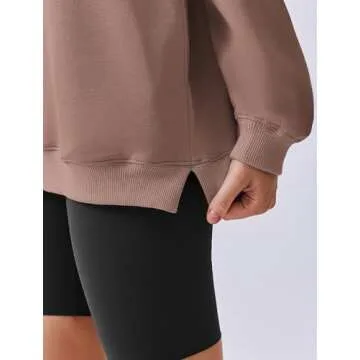 PINSPARK Womens Crewneck Sweatshirt Long Sleeve Pullover Tops Stretch Fall Outfits Y2K Sweat Shirts with Pockets, Taupetastic Small