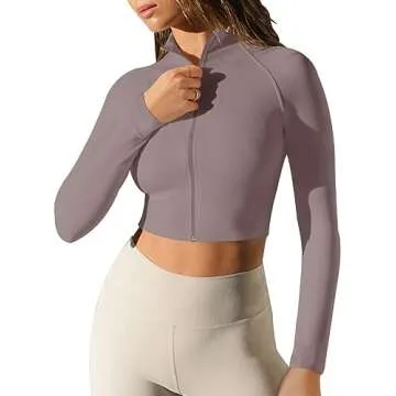 LASLULU Long Sleeve Workout Jacket Crop Tops Active Yoga Athletic Sweatshirts Zipper Up Seamless Gym...