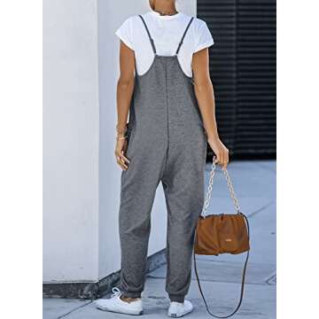 AlvaQ Gray Jumpsuits Summer Baggy Overalls One Piece Jumpsuit Womens Comfy Spaghetti Strap Loose Long Rompers for Women with Pocket Spring Outfits Large