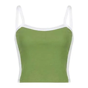 KMBANGI Halter Neck Crop Cami Top Knitted Printed Tank Tops Tee Y2k Sleeveless Strappy Summer Shirts Streetwear (Vest Mini Green,S)