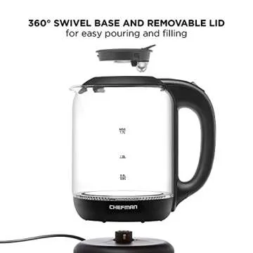 Chefman 1.7L Electric Kettle Easy Fill Lid LED Indicator