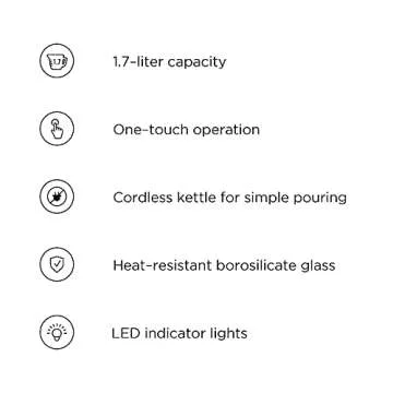 Chefman 1.7L Electric Kettle Easy Fill Lid LED Indicator