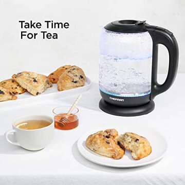 Chefman 1.7L Electric Kettle Easy Fill Lid LED Indicator