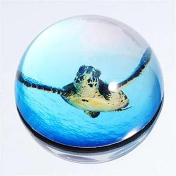 Waltz&F Crystal Sea Turtle Paperweight Galss Globe Hemisphere Home Office Table Decoration