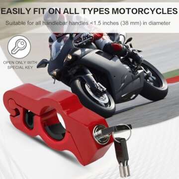 LKV Motorcycle Handlebar Lock Anti-Theft Brake Grip Throttle Lock Red Adjustable Universal for Bike ...
