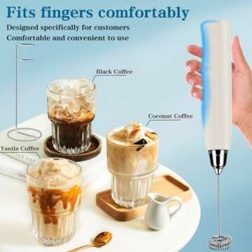BSRGMS Milk Frother Handheld with Stand, Electric Whisk 3 Speed Adjustable, Drink Mixer with Stainless 3 Whisk, Rechargeable Hand Frother Wand, Foam Maker for Latte Cappuccino Hot Chocolate Egg Beige