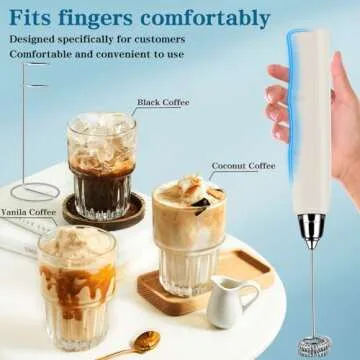 BSRGMS Milk Frother Handheld with Stand, Electric Whisk 3 Speed Adjustable, Drink Mixer with Stainless 3 Whisk, Rechargeable Hand Frother Wand, Foam Maker for Latte Cappuccino Hot Chocolate Egg Beige