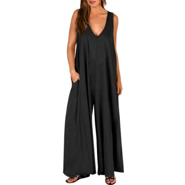 ANRABESS Women's Casual Summer Loose Jumpsuits Sleeveless Tank V Neck Wide Leg Long Pant Rompers Baggy Jumper with Pockets