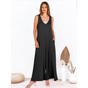 ANRABESS Women's Casual Summer Loose Jumpsuits Sleeveless Tank V Neck Wide Leg Long Pant Rompers Baggy Jumper with Pockets
