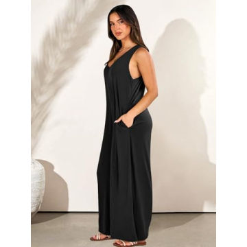 ANRABESS Women's Casual Summer Loose Jumpsuits Sleeveless Tank V Neck Wide Leg Long Pant Rompers Baggy Jumper with Pockets