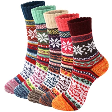 Trifabricy 5 Pairs Wool Socks for Women - Super Soft Warm Vintage Cozy Socks