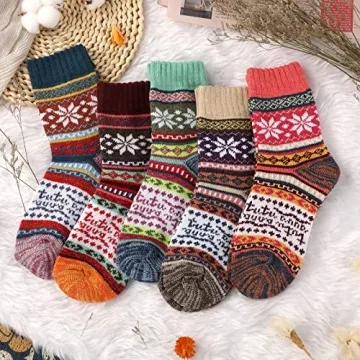 Trifabricy Women's Wool Socks - Cozy 5 Pairs for Winter