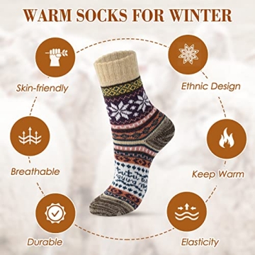 Trifabricy Women's Wool Socks - Cozy 5 Pairs for Winter