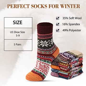 Trifabricy Women's Wool Socks - Cozy 5 Pairs for Winter