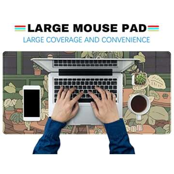 Cute Desk Mat Kawaii Bear Mousepad Cute Anime Plant Desk Protector, Kawai Aesthetic Brown and Green Forest Keyboard Mat, Large Mouse Pad XXL Gaming Desk Pad XL Office Home Decor for Women Girls