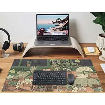 Cute Desk Mat Kawaii Bear Mousepad Cute Anime Plant Desk Protector, Kawai Aesthetic Brown and Green Forest Keyboard Mat, Large Mouse Pad XXL Gaming Desk Pad XL Office Home Decor for Women Girls