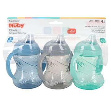 Nuby Clik-It Soft Spout No-Spill Training Sippy Cup with Handles - (3-Pack) 10 Oz - 4+ Months - Neutral