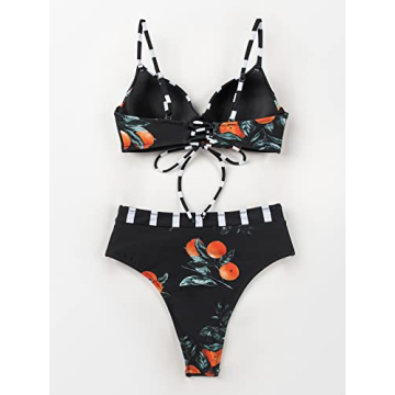 CUPSHE Bikini Set for Women Two Piece Swimsuits High Waisted Back Lace Up V Neck Spaghetti Straps, XXL