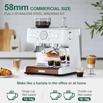 COUPLUX Espresso Machine with Grinder, Coffee and Espresso Maker Combo All in One Coffee Machine, Dual Boiler 20 Bar Cafe Espresso Machine with Steam Wand for Latte Cappuccino Machine, 58MM Portafilte