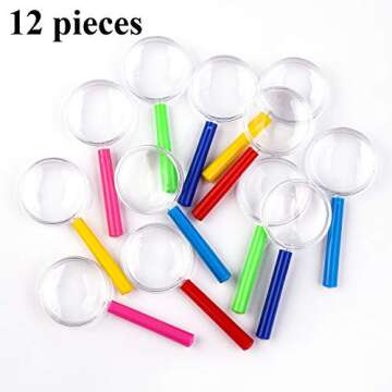 ADXCO 12 Pack Plastic Magnifying Glasses Colorful Magnifying Glasses Party Favors, 6 Colors