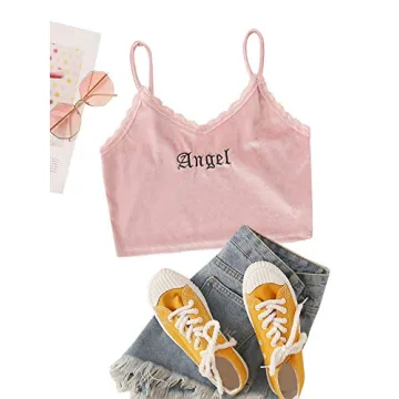 Chic Velvet Lace Trim Crop Cami Top for Women