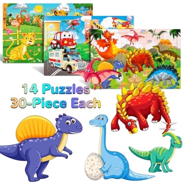 Wooden Puzzles for Kids Aged 4-8 - Fun 14 Pack!