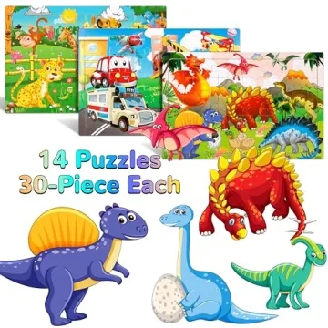 Wooden Puzzles for Kids Aged 4-8 - Fun 14 Pack!