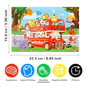 Wooden Puzzles for Kids Aged 4-8 - Fun 14 Pack!