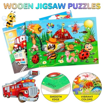 Wooden Puzzles for Kids Aged 4-8 - Fun 14 Pack!