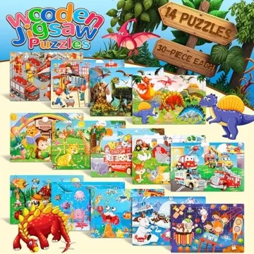 Wooden Puzzles for Kids Aged 4-8 - Fun 14 Pack!