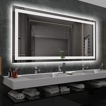 Amorho LED Bathroom Mirror 60''x 36'' with Front and Backlight, Large Dimmable Wall Mirrors with Ant...