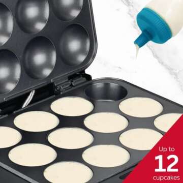 Holstein Housewares - Non-Stick Full Size Cupcake Maker, Black - Makes 12 Cupcakes, Muffins, Cinnamo...