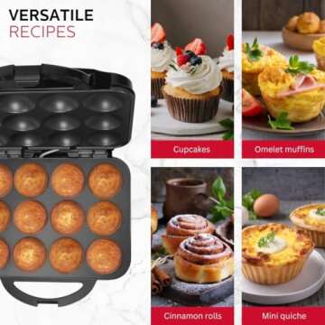 Holstein Housewares - Non-Stick Full Size Cupcake Maker, Black - Makes 12 Cupcakes, Muffins, Cinnamon Buns, and more for Birthdays, Holidays, Bake Sales or Special Occasions
