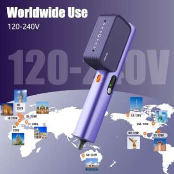 100-240V Travel Steamer, 10s Fast Heat Mini Iron for Wrinkles