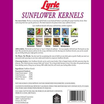 Lyric Sunflower Kernels Wild Bird Seed - No Waste Bird Food for Songbirds - 25 lb Bag