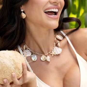 Ettika Necklace for Women. Private Island 18k Gold Plated Assorted Shell Necklace. Fashion Jewelry