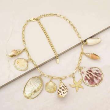 Ettika Necklace for Women. Private Island 18k Gold Plated Assorted Shell Necklace. Fashion Jewelry
