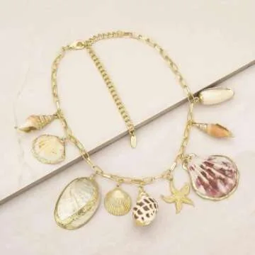 Ettika Necklace for Women. Private Island 18k Gold Plated Assorted Shell Necklace. Fashion Jewelry