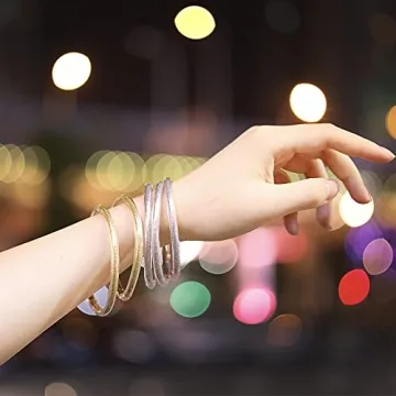 YBMYCM Glitter Jelly Bangles Bracelets Set for Women Glitter Filled Jelly Silicone Bracelet