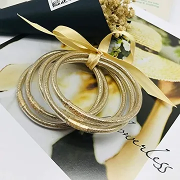 YBMYCM Glitter Jelly Bangles Bracelets Set for Women Glitter Filled Jelly Silicone Bracelet