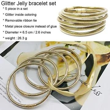 YBMYCM Glitter Jelly Bangles Bracelets Set for Women Glitter Filled Jelly Silicone Bracelet