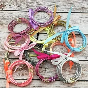 YBMYCM Glitter Jelly Bangles Bracelets Set for Women Glitter Filled Jelly Silicone Bracelet