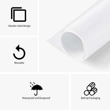 Goshoot 47x118in/1.2x3m White PVC Backdrop for Photography, Matte & Smoooth PVC Vinyl Seamless Backg...