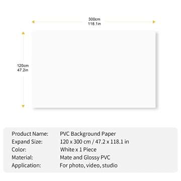 Goshoot 47x118in/1.2x3m White PVC Backdrop for Photography, Matte & Smoooth PVC Vinyl Seamless Background for Product Photoshooting
