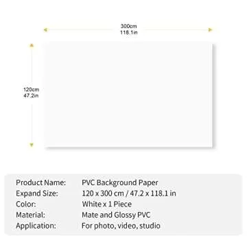 Goshoot 47x118in/1.2x3m White PVC Backdrop for Photography, Matte & Smoooth PVC Vinyl Seamless Background for Product Photoshooting