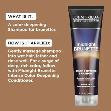 John Frieda Midnight Brunette Shampoo, Color Deepening Shampoo to Enhance and Refresh Brunette Tones, Cocoa and Primrose Oil-Infused Shampoo to Revive Brunette Color, 8.3 Oz