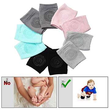 HoFire Baby Knee Pads - 5 Pairs Multi-Color Anti-Slip Knee Protection for Infants