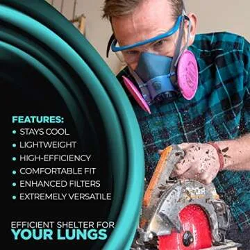 Breath Buddy Respirator Mask (Plus Safety Glasses) Reusable Professional Breathing Protection Against Dust, Lead Paint (750P3)