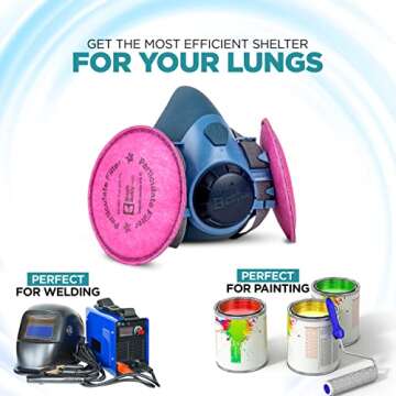 Breath Buddy Respirator Mask (Plus Safety Glasses) Reusable Professional Breathing Protection Against Dust, Lead Paint (750P3)