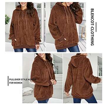 BLENCOT Womens Coffee Autumn Hoodies Casual Solid Thick Cozy Fleece Warm Fuzzy Sweatshirt Hooded Pullover Outwear Tops Fashion (US8-10) Medium
